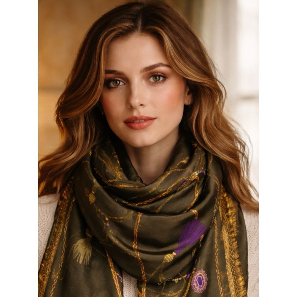 Vintage Patricia Paris Olive Scarf 31”X31” ~ Great